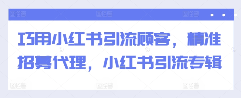 巧用小红书引流顾客，精准招募代理，小红书引流专辑-巅峰资源网