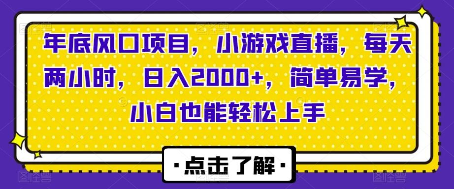 年底风口项目，小游戏直播，每天两小时，日入2000+，简单易学，小白也能轻松上手-巅峰资源网