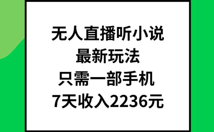 无人直播听小说最新玩法，只需一部手机，7天收入2236元【揭秘】-巅峰资源网