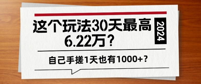 这个玩法30天最高6.22万？自己手搓1天也有1000+？-巅峰资源网
