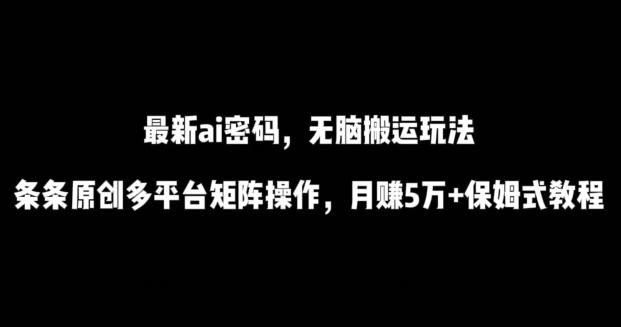 最新ai流量密码，傻瓜式搬运玩法，条条原创，多平台矩阵操作，月赚5万+保姆式教程【揭秘】-巅峰资源网