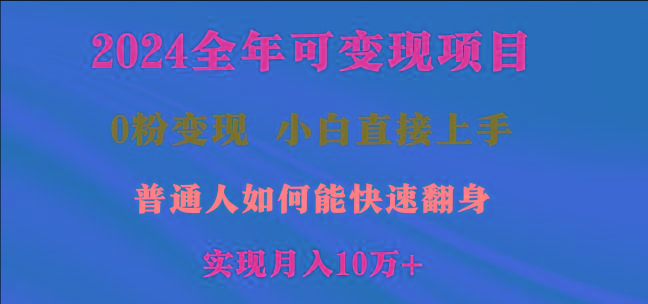 2024全年可变现项目，一天收益至少2000+，小白上手快，普通人就要利用互...-巅峰资源网