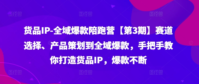 货品IP全域爆款陪跑营【第3期】赛道选择、产品策划到全域爆款，手把手教你打造货品IP，爆款不断-巅峰资源网