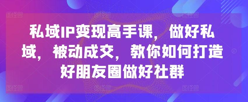 私域IP变现高手课，做好私域，被动成交，教你如何打造好朋友圈做好社群-巅峰资源网