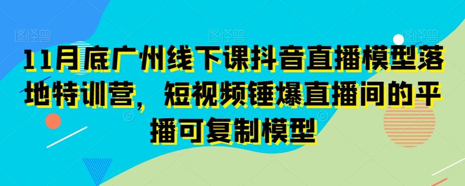11月底广州线下课抖音直播模型落地特训营，短视频锤爆直播间的平播可复制模型-巅峰资源网