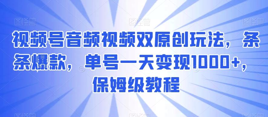 视频号音频视频双原创玩法，条条爆款，单号一天变现1000+，保姆级教程【揭秘】-巅峰资源网