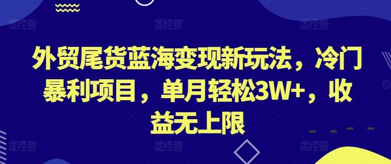 外贸尾货蓝海变现新玩法，冷门暴利项目，单月轻松3W+，收益无上限【揭秘】-巅峰资源网