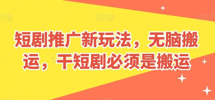短剧推广新玩法，无脑搬运，干短剧必须是搬运【揭秘】-巅峰资源网