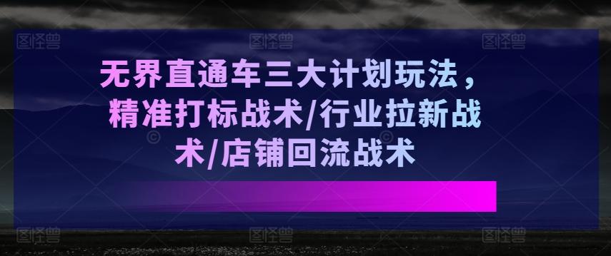 无界直通车三大计划玩法，精准打标战术/行业拉新战术/店铺回流战术-巅峰资源网