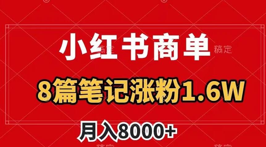 小红书商单最新玩法，8篇笔记涨粉1.6w，作品制作简单，月入8000+【揭秘】-巅峰资源网