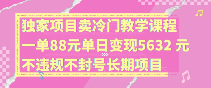 独家项目卖冷门教学课程一单88元单日变现5632元违规不封号长期项目【揭秘】-巅峰资源网