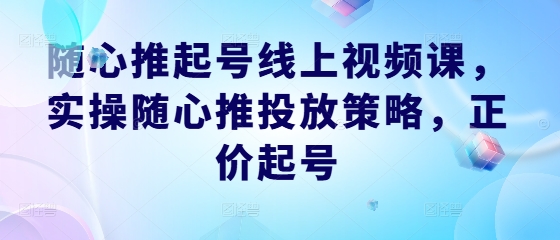 随心推起号线上视频课，实操随心推投放策略，正价起号-巅峰资源网