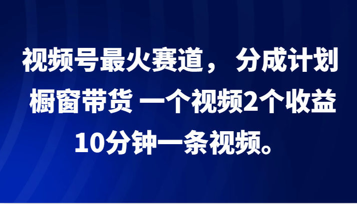 视频号最火赛道， 分成计划， 橱窗带货，一个视频2个收益，10分钟一条视频。-巅峰资源网