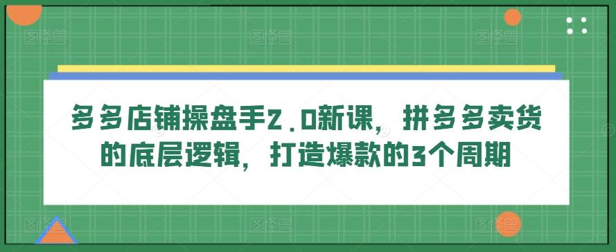 多多店铺操盘手2.0新课，拼多多卖货的底层逻辑，打造爆款的3个周期-巅峰资源网