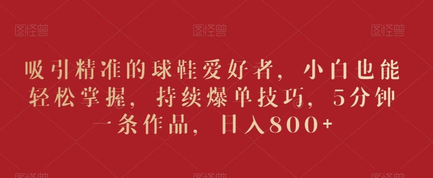 吸引精准的球鞋爱好者，小白也能轻松掌握，持续爆单技巧，5分钟一条作品，日入800+【揭秘】-巅峰资源网