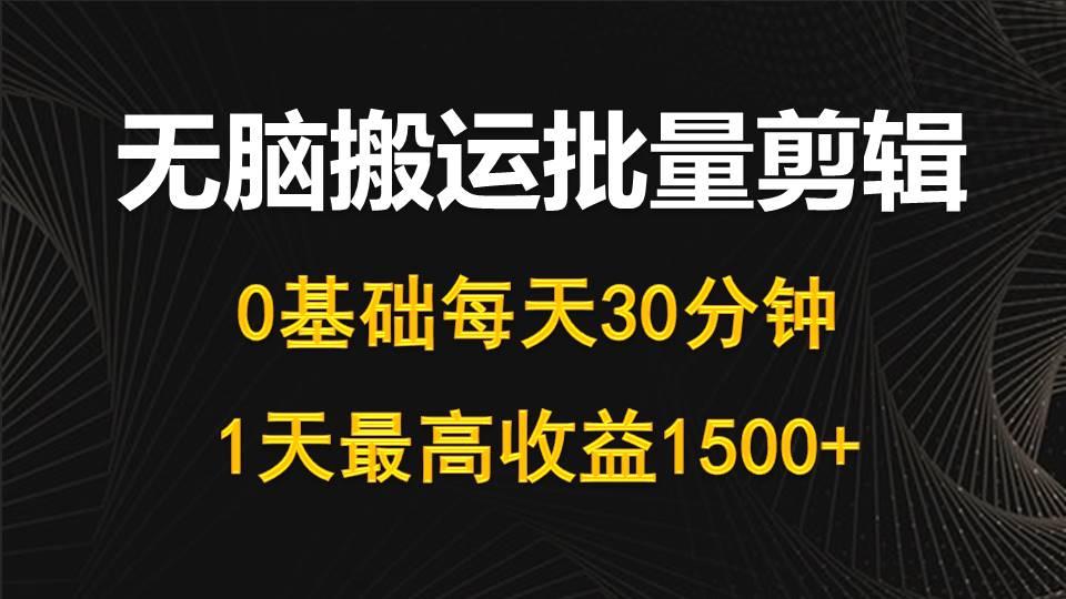 (10008期)每天30分钟，0基础无脑搬运批量剪辑，1天最高收益1500+-巅峰资源网