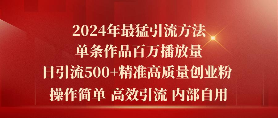 2024年最猛暴力引流方法，单条作品百万播放 单日引流500+高质量精准创业粉-巅峰资源网