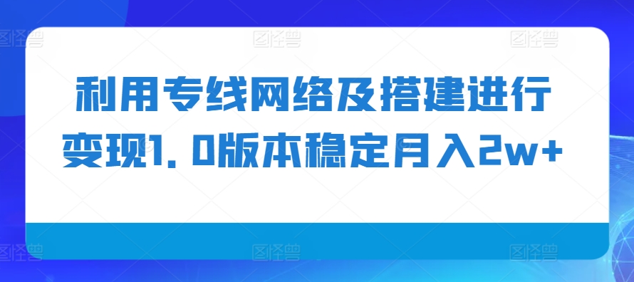 利用专线网络及搭建进行变现1.0版本稳定月入2w+【揭秘】-巅峰资源网