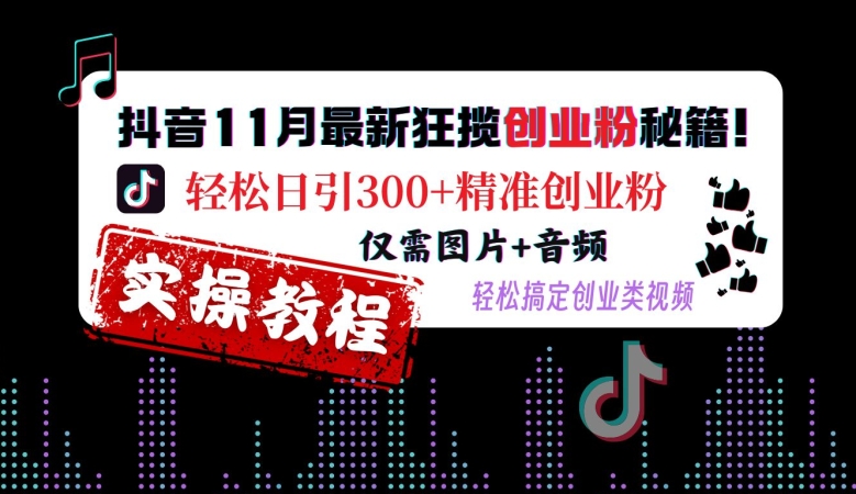 抖音11月最新狂揽创业粉秘籍，轻松日引300+精准创业粉，仅需图片+音频，轻松搞定创业类视频-巅峰资源网