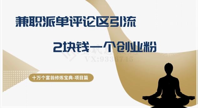 十万个富翁修炼宝典之11.兼职派单评论区引流，2块钱一个创业粉-巅峰资源网