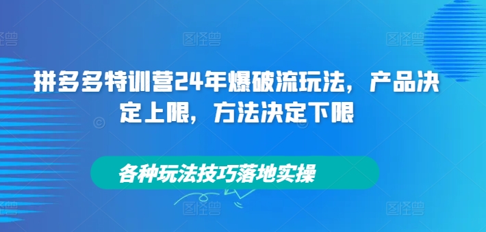 拼多多特训营24年爆破流玩法，产品决定上限，方法决定下限，各种玩法技巧落地实操-巅峰资源网