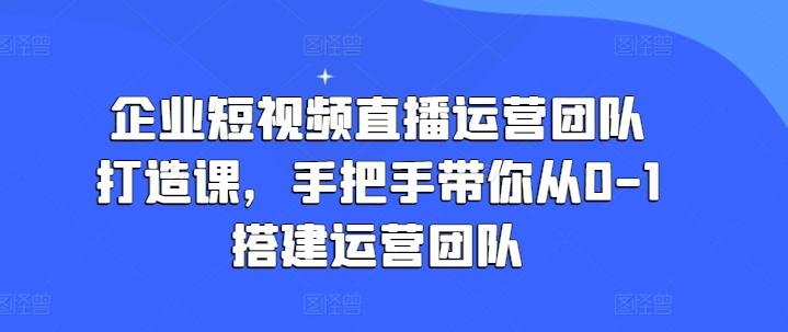 企业短视频直播运营团队打造课，手把手带你从0-1搭建运营团队-巅峰资源网