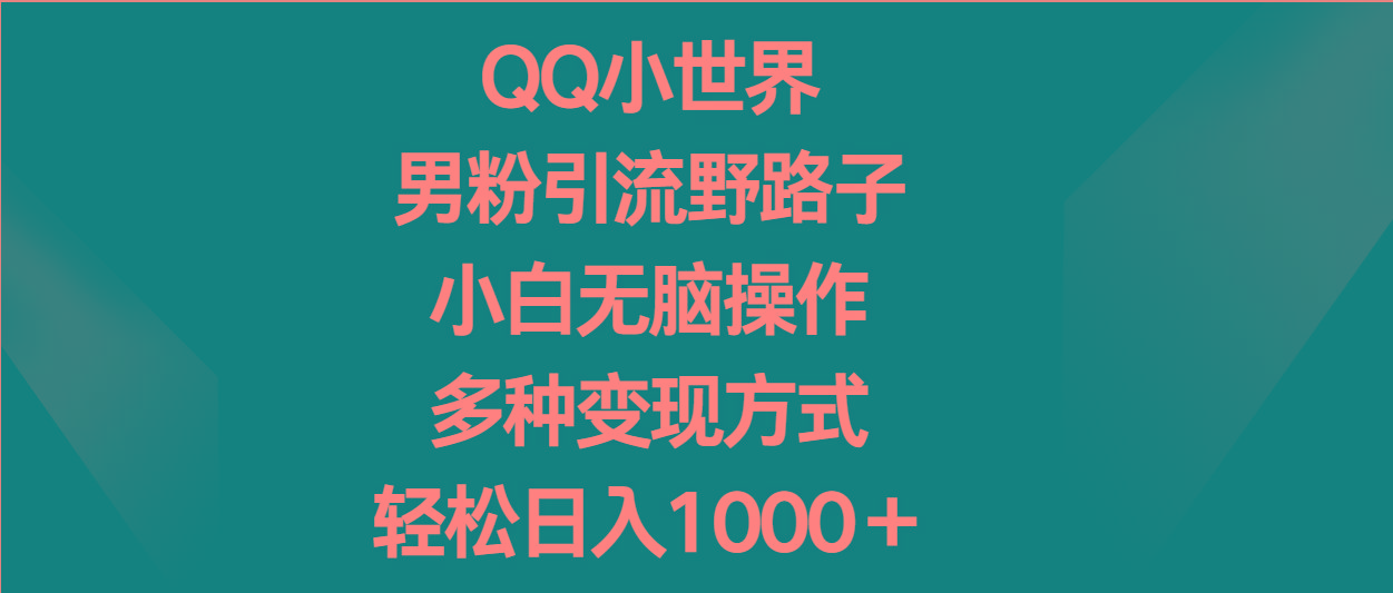 QQ小世界男粉引流野路子，小白无脑操作，多种变现方式轻松日入1000＋-巅峰资源网
