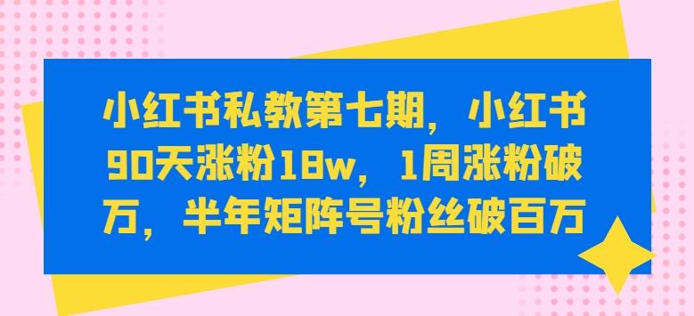 小红书私教第七期，小红书90天涨粉18w，1周涨粉破万，半年矩阵号粉丝破百万-巅峰资源网