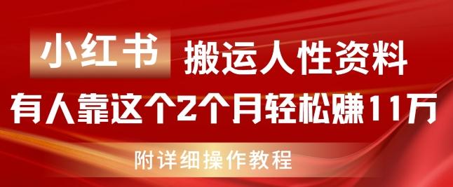 小红书搬运人性资料，有人靠这个2个月轻松赚11w，附教程【揭秘】-巅峰资源网