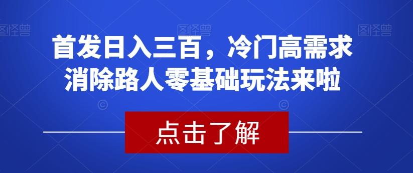 首发日入三百，冷门高需求消除路人零基础玩法来啦【揭秘】-巅峰资源网