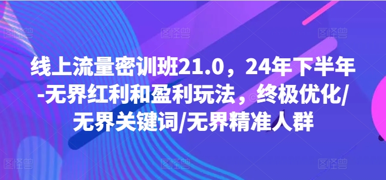 线上流量密训班21.0，24年下半年-无界红利和盈利玩法，终极优化/无界关键词/无界精准人群-巅峰资源网