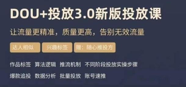 dou+豆荚投放实操课3.0新版，让流量更精准，质量更高，告别无效流量-巅峰资源网