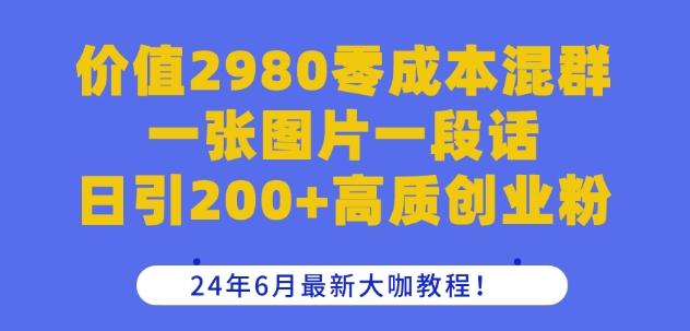 价值2980零成本混群一张图片一段话日引200+高质创业粉，24年6月最新大咖教程【揭秘】-巅峰资源网