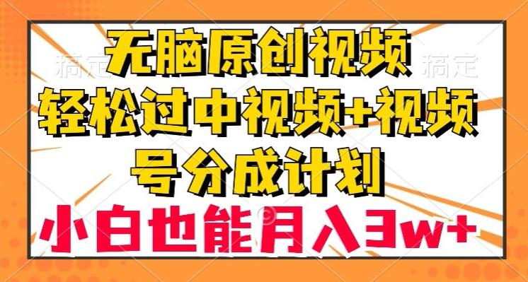 无脑原创视频，轻松过中视频+视频号分成计划，小白也能月入3w+【揭秘】-巅峰资源网