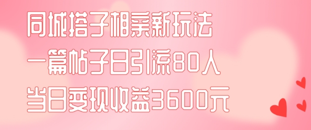 同城搭子相亲新玩法一篇帖子引流80人当日变现3600元(项目教程+实操教程)【揭秘】-巅峰资源网