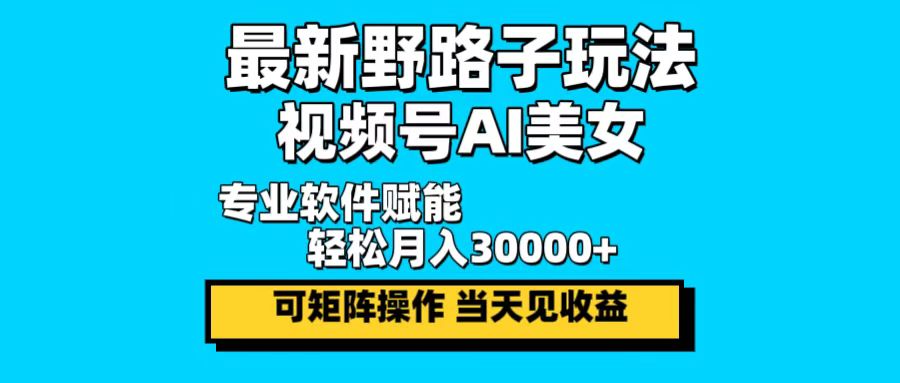 最新野路子玩法，视频号AI美女，当天见收益，轻松月入30000＋-巅峰资源网