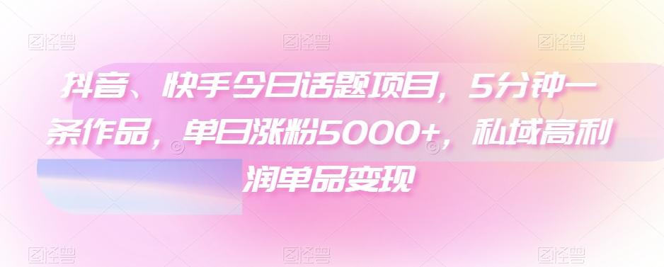 抖音、快手今日话题项目，5分钟一条作品，单日涨粉5000+，私域高利润单品变现-巅峰资源网