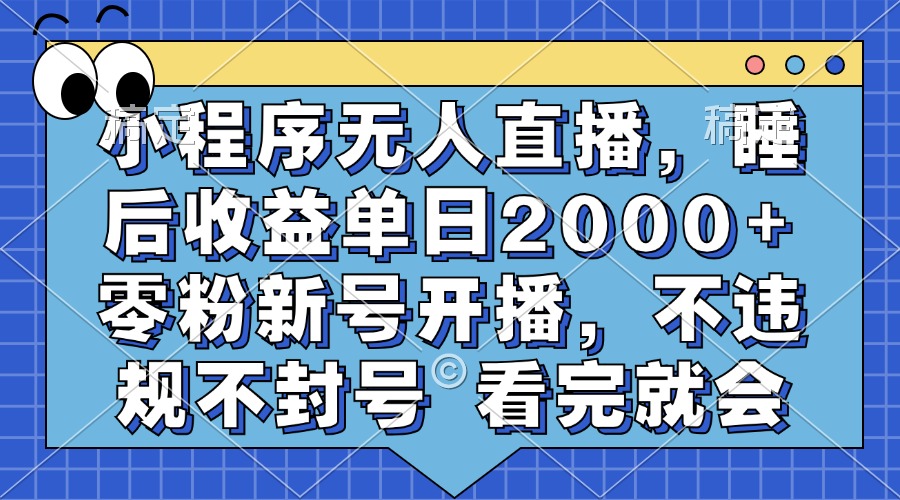 小程序无人直播，睡后收益单日2000+ 零粉新号开播，不违规不封号 看完就会-巅峰资源网