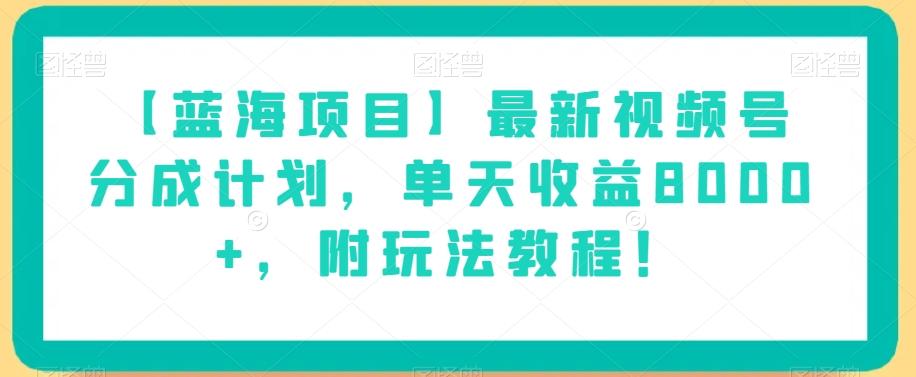 【蓝海项目】最新视频号分成计划，单天收益8000+，附玩法教程！-巅峰资源网