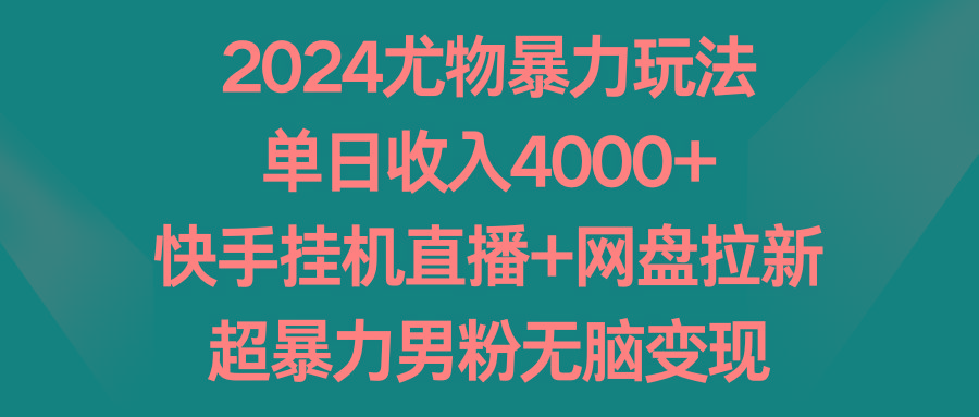 2024尤物暴力玩法 单日收入4000+快手挂机直播+网盘拉新 超暴力男粉无脑变现-巅峰资源网