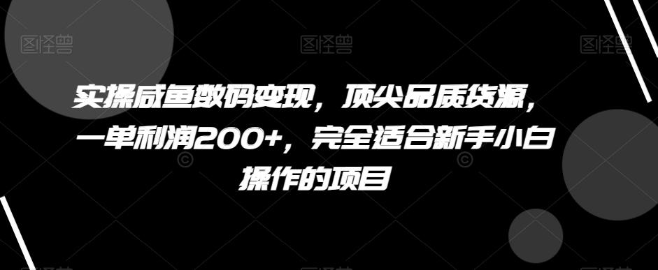 实操咸鱼数码变现，顶尖品质货源，一单利润200+，完全适合新手小白操作的项目【揭秘】-巅峰资源网
