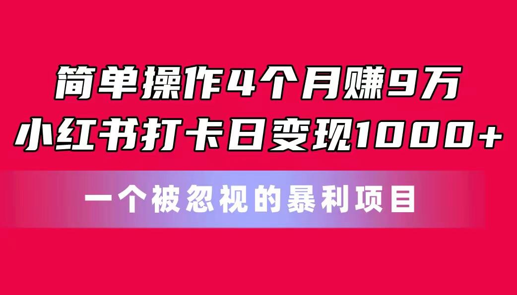 简单操作4个月赚9万！小红书打卡日变现1000+！一个被忽视的暴力项目-巅峰资源网