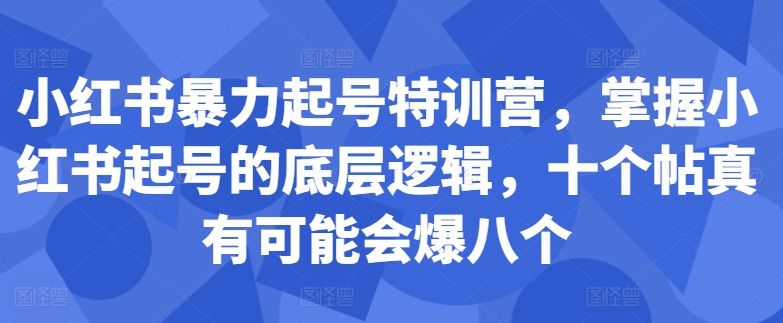 小红书暴力起号特训营，掌握小红书起号的底层逻辑，十个帖真有可能会爆八个-巅峰资源网
