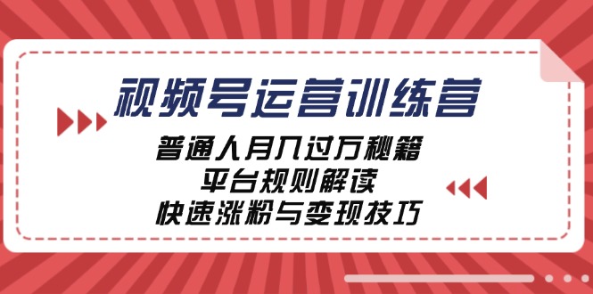 视频号运营训练营：普通人月入过万秘籍，平台规则解读，快速涨粉与变现-巅峰资源网