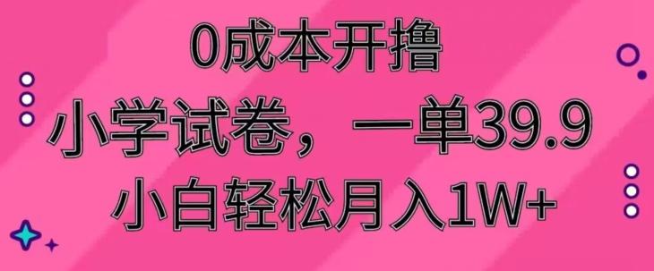 0成本开撸，小学试卷，一单39.9，小白轻松月入1W+-巅峰资源网