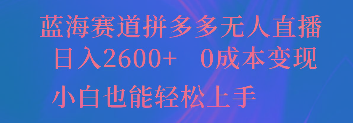 蓝海赛道拼多多无人直播，日入2600+，0成本变现，小白也能轻松上手-巅峰资源网