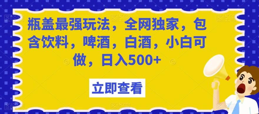 瓶盖最强玩法，全网独家，包含饮料，啤酒，白酒，小白可做，日入500+【揭秘】-巅峰资源网