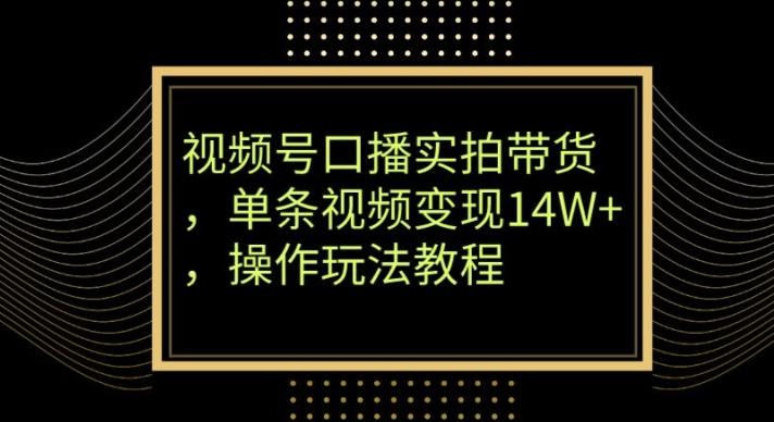 视频号口播实拍带货，单条视频变现14W+，操作玩法教程-巅峰资源网