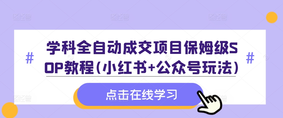 学科全自动成交项目保姆级SOP教程(小红书+公众号玩法)含资料-巅峰资源网