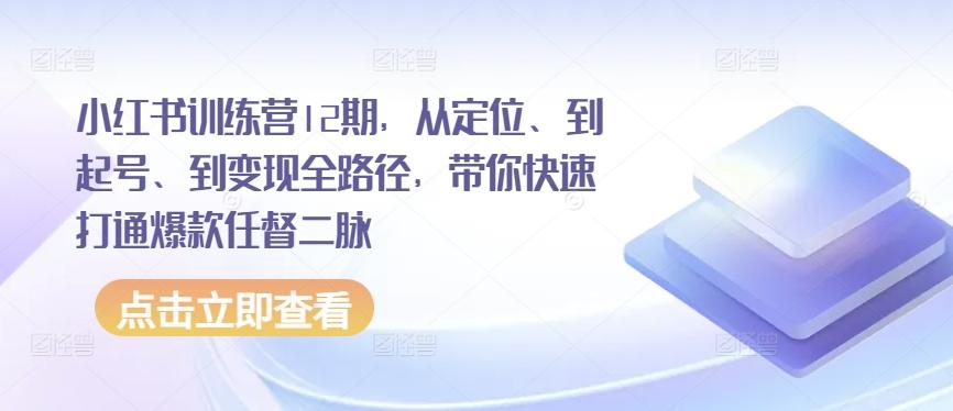 小红书训练营12期，从定位、到起号、到变现全路径，带你快速打通爆款任督二脉-巅峰资源网